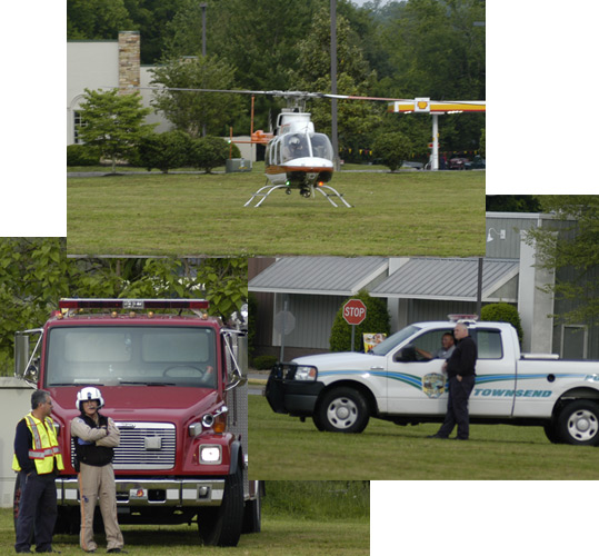 Helicopter waiting to evacuate a man to UT Hospital